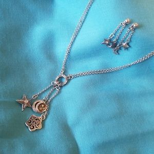 Brighton silver stars/moon necklace and earrings
